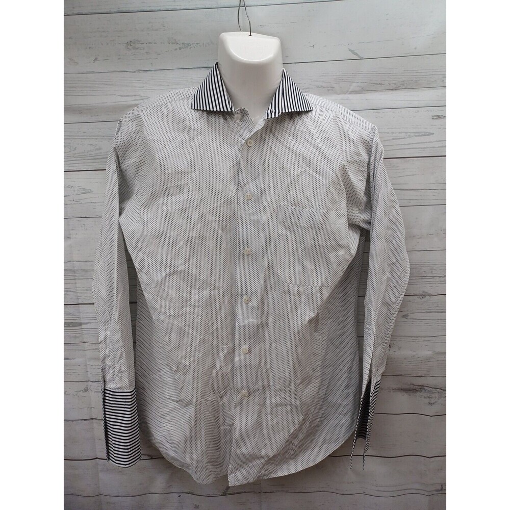 John Sparks black white Striped polkodot dress shirt Sz 16 32/33 Contrast